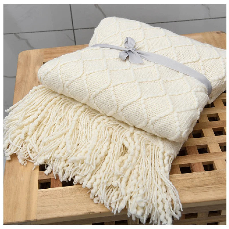 Inya Chunky Knit Blanket Beige Soft Tassel Plaid Weight Blanket For Bed Home Decorative Sofa Throws Industrial Style Tapestry