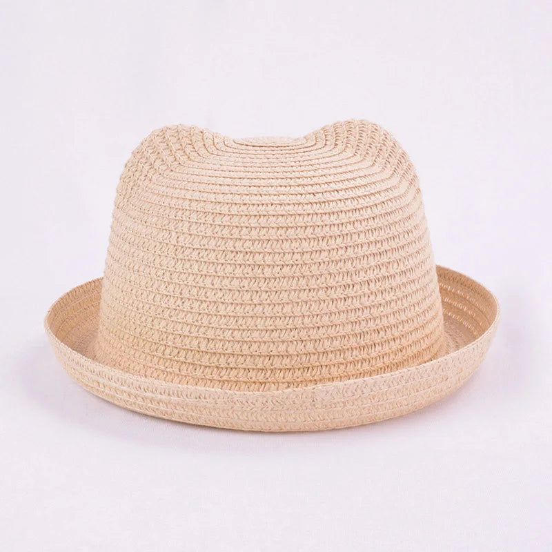 Fashion Lovely Girls Boys Straw Hats Headdress Summer Kids Baby Bucket Sun Hat Cute Ear Solid Floppy Beach Cap For Children