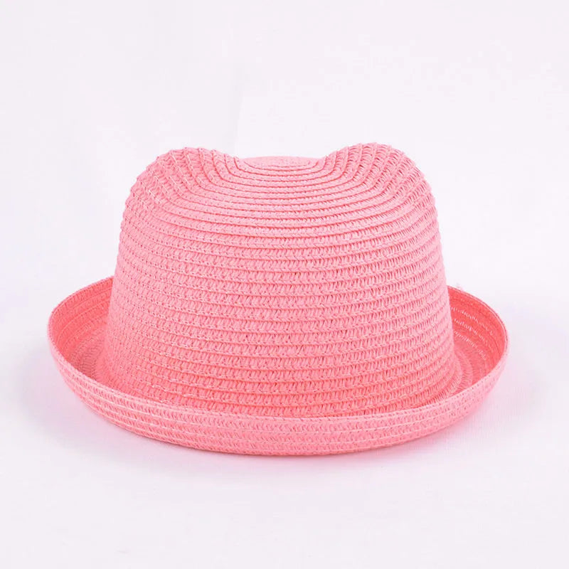 Fashion Lovely Girls Boys Straw Hats Headdress Summer Kids Baby Bucket Sun Hat Cute Ear Solid Floppy Beach Cap For Children