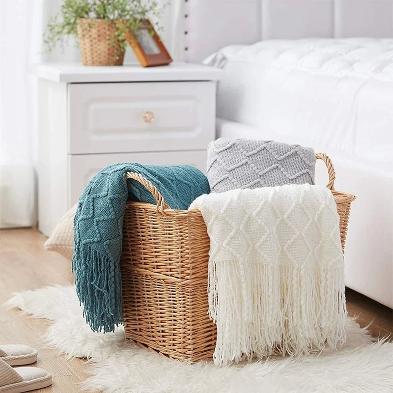 Inya Chunky Knit Blanket Beige Soft Tassel Plaid Weight Blanket For Bed Home Decorative Sofa Throws Industrial Style Tapestry