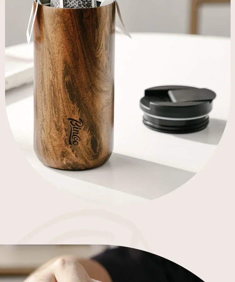 High End Coffee Cups Exquisite Insulated Water Cup Wooden Grain Outdoor Portable Portable Cup Water Bottle Coffee Mug