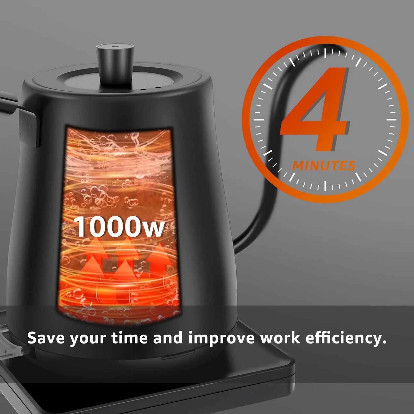 Coffee Kettle Gooseneck Electric Kettle with Base Stainless Steel Hot Water Boiler Manual Pour Over Coffee Maker Coffee Tea Pot