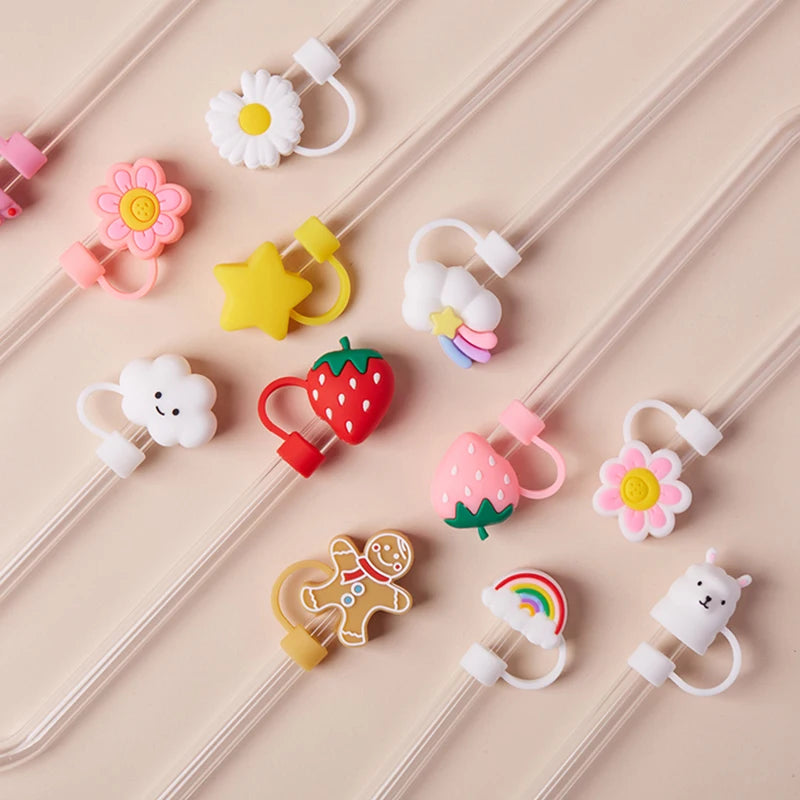 Cute Strawberry Straw Covers For Stanley Tumbler Cups Accessories Kawaii Silicone Straw Toppers Protector Cap For 10mm Straws