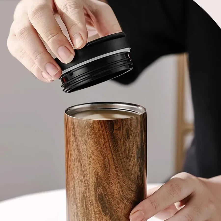 High End Coffee Cups Exquisite Insulated Water Cup Wooden Grain Outdoor Portable Portable Cup Water Bottle Coffee Mug