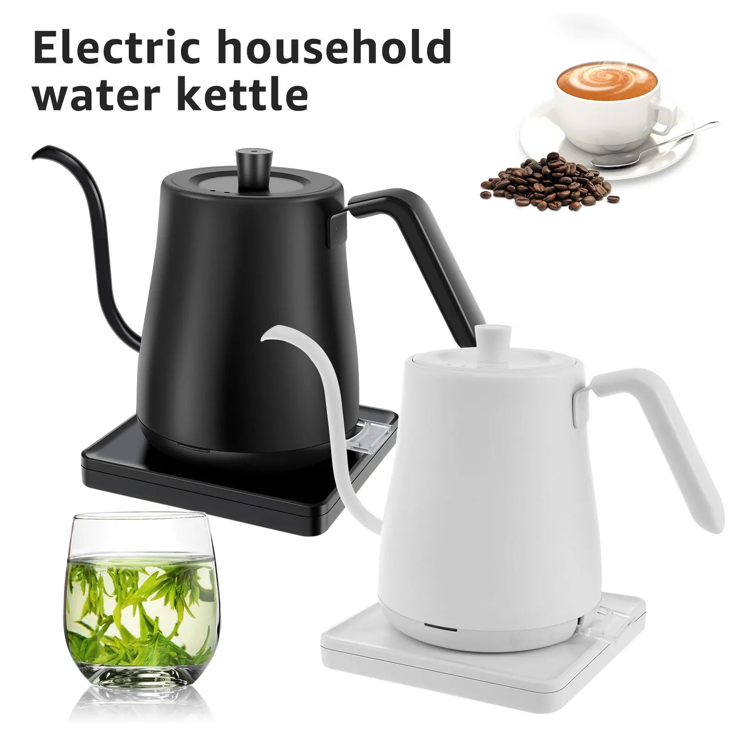Coffee Kettle Gooseneck Electric Kettle with Base Stainless Steel Hot Water Boiler Manual Pour Over Coffee Maker Coffee Tea Pot