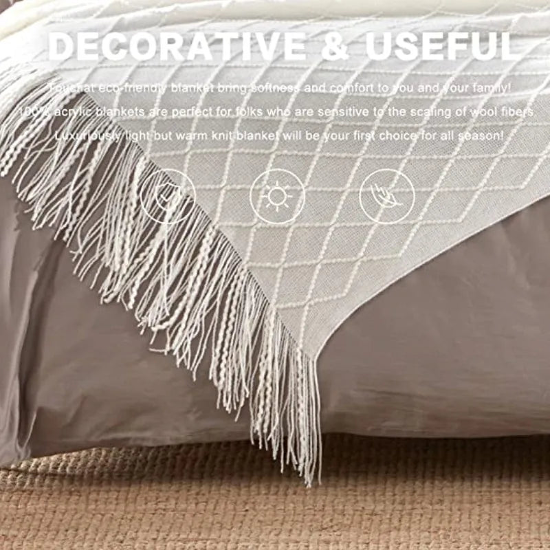 Inya Chunky Knit Blanket Beige Soft Tassel Plaid Weight Blanket For Bed Home Decorative Sofa Throws Industrial Style Tapestry