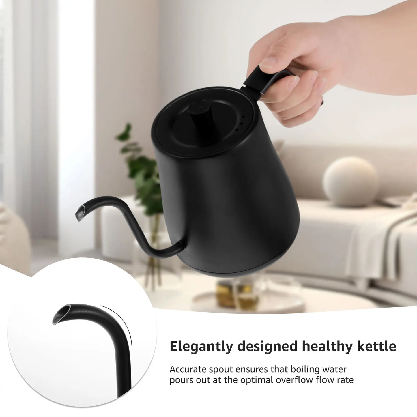 Coffee Kettle Gooseneck Electric Kettle with Base Stainless Steel Hot Water Boiler Manual Pour Over Coffee Maker Coffee Tea Pot