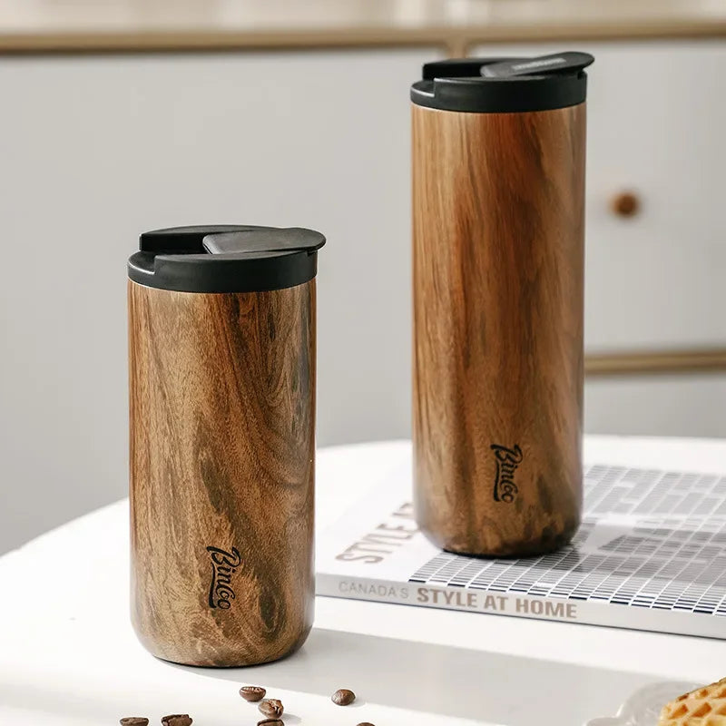 High End Coffee Cups Exquisite Insulated Water Cup Wooden Grain Outdoor Portable Portable Cup Water Bottle Coffee Mug