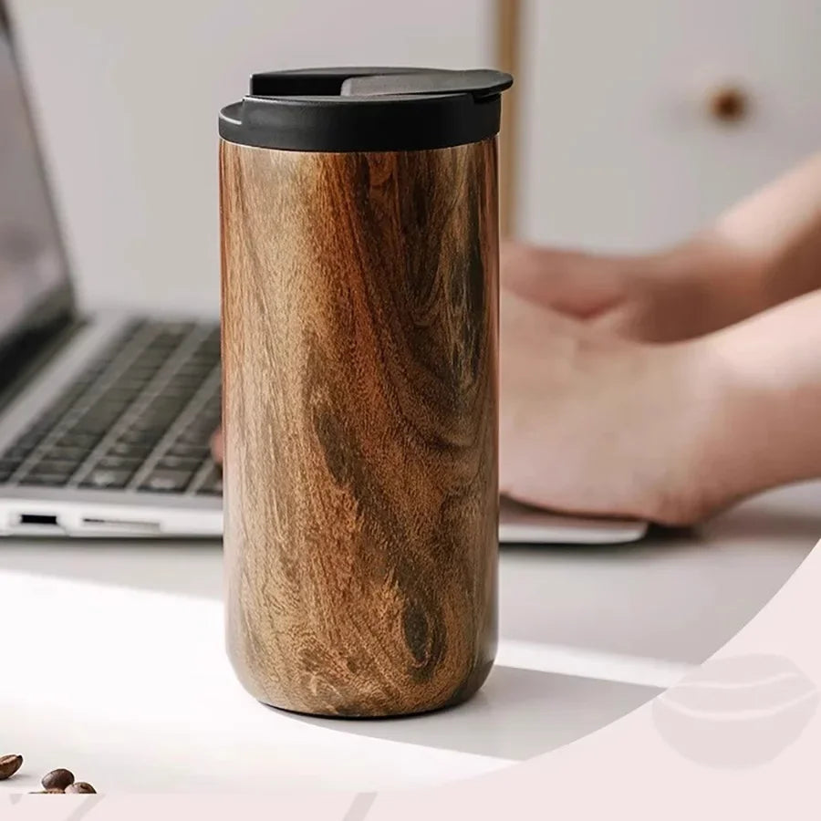 High End Coffee Cups Exquisite Insulated Water Cup Wooden Grain Outdoor Portable Portable Cup Water Bottle Coffee Mug