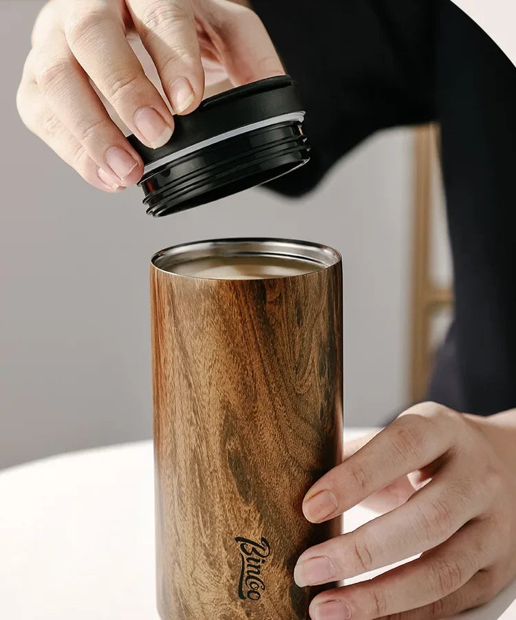 High End Coffee Cups Exquisite Insulated Water Cup Wooden Grain Outdoor Portable Portable Cup Water Bottle Coffee Mug