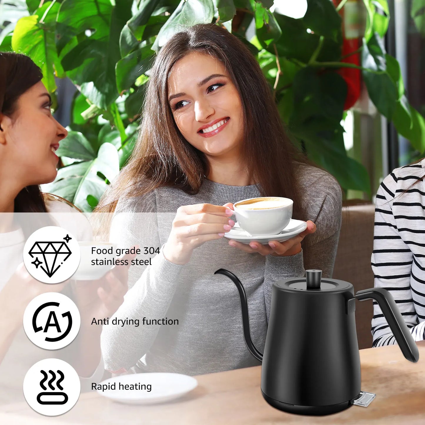 Coffee Kettle Gooseneck Electric Kettle with Base Stainless Steel Hot Water Boiler Manual Pour Over Coffee Maker Coffee Tea Pot