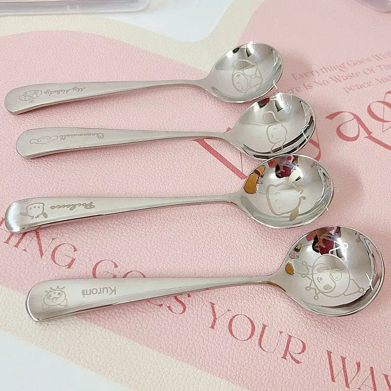 Sanrio Tableware Suit Kuromi Cinnamoroll Kawaii Cartoon Student Have A Meal Spoon Chopsticks Stainless Steel Toys Girls Gifts