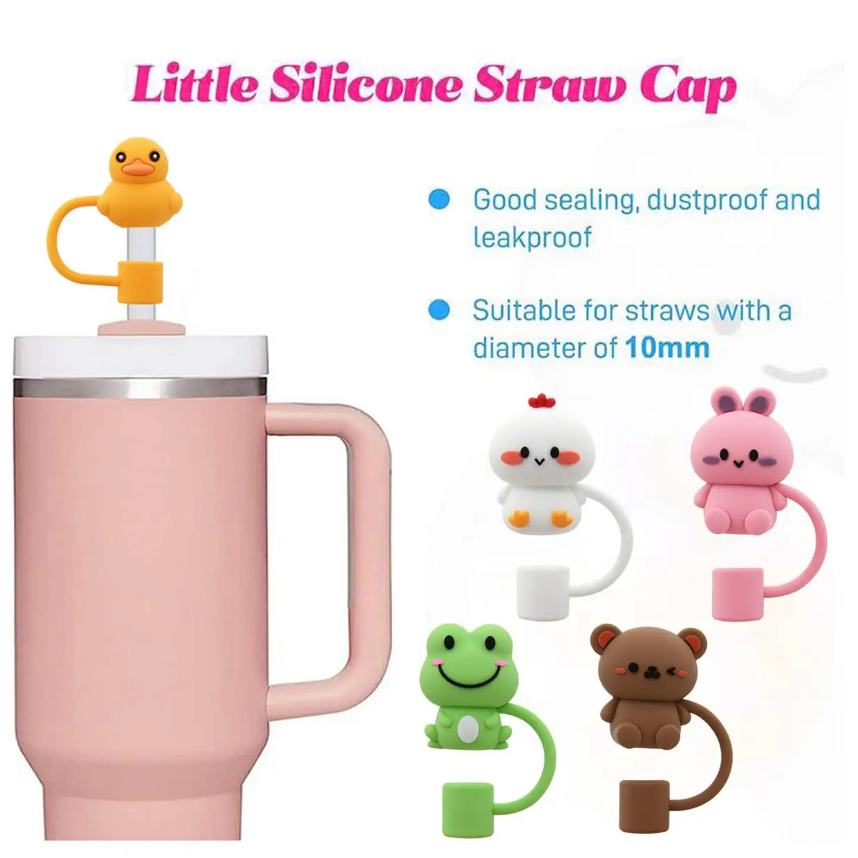 Cute Straw Cover Cap For Stanley Cup Reusable 10mm Silicone Straw Topper Compatible 30&40 Oz Tumbler With Handle Tips Lids 5Pcs