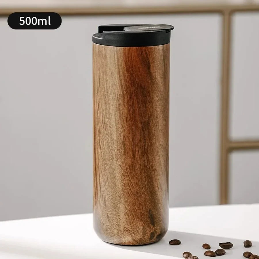 High End Coffee Cups Exquisite Insulated Water Cup Wooden Grain Outdoor Portable Portable Cup Water Bottle Coffee Mug