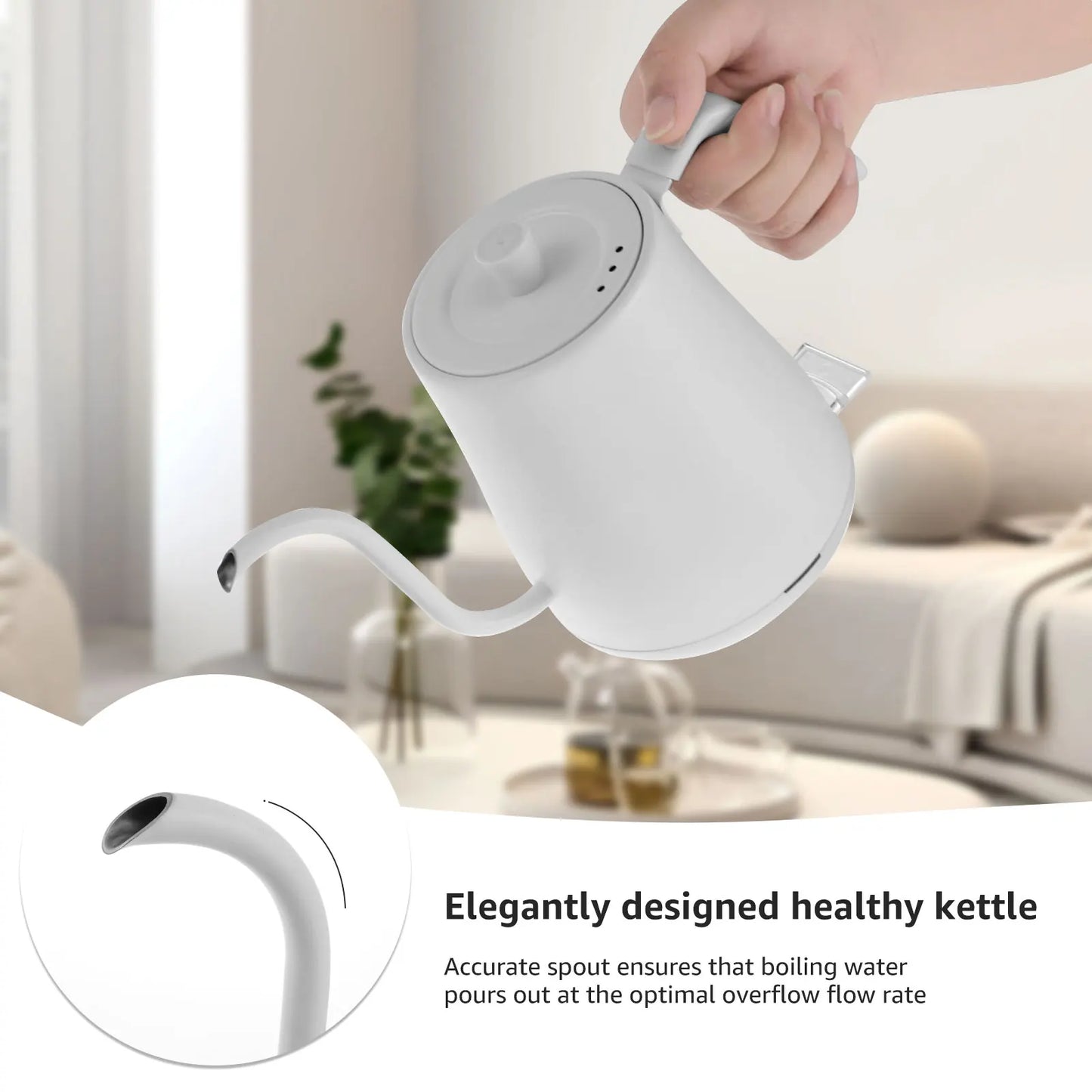 Coffee Kettle Gooseneck Electric Kettle with Base Stainless Steel Hot Water Boiler Manual Pour Over Coffee Maker Coffee Tea Pot