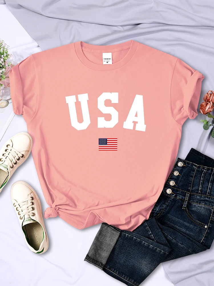 USA National Flag City Street Printed Women T-Shirts Fashion Breathable Short Sleeve Summer Hip Hop O-Neck Tees Hip Hop Tshirts