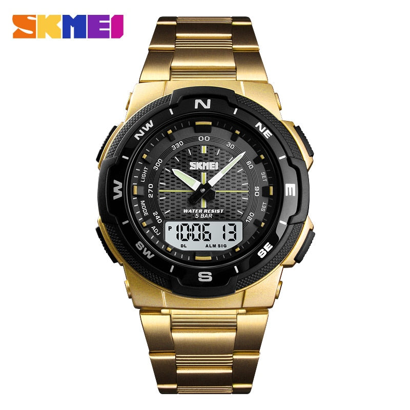 SKMEI Watch Men&#39;s Watch Fashion Sport Watches Stainless Steel Strap Mens Watches Stopwatch Chronograph Waterproof Wristwatch Men