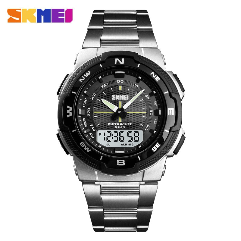 SKMEI Watch Men&#39;s Watch Fashion Sport Watches Stainless Steel Strap Mens Watches Stopwatch Chronograph Waterproof Wristwatch Men