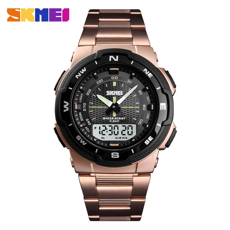 SKMEI Watch Men&#39;s Watch Fashion Sport Watches Stainless Steel Strap Mens Watches Stopwatch Chronograph Waterproof Wristwatch Men