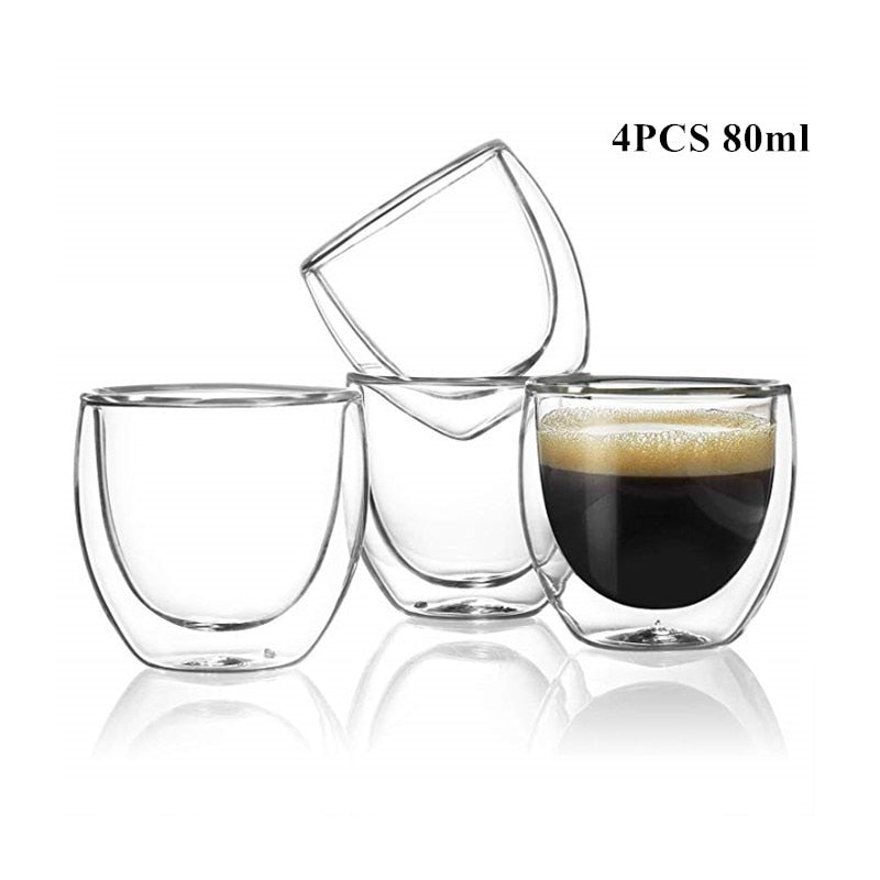 Double Wall Glass Clear Handmade Heat Resistant Tea Drink Cups Healthy Drink Mug Coffee Cups Insulated Shot Glass