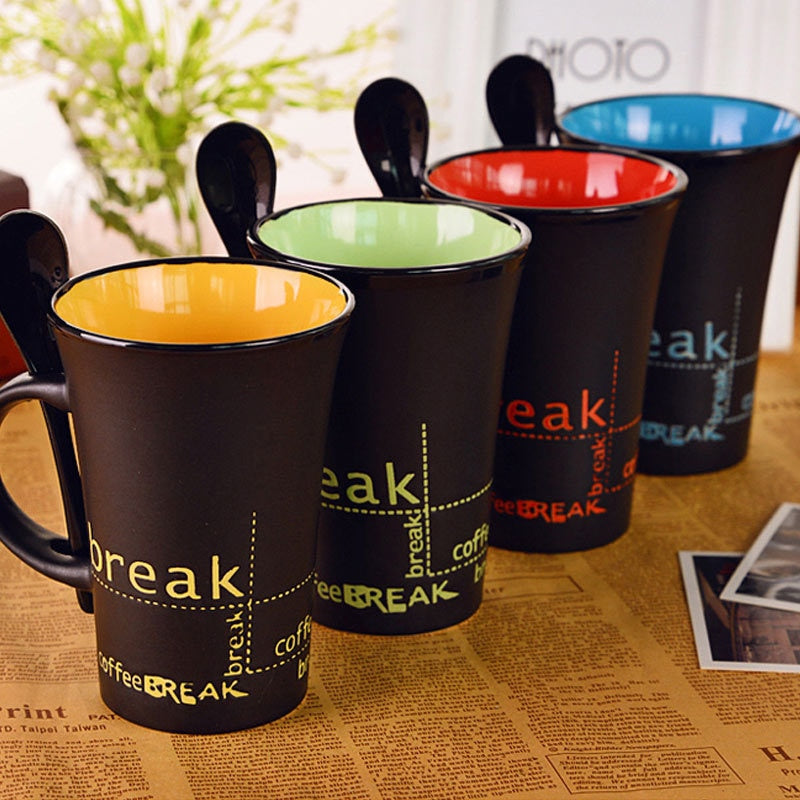 New simple ceramic coffee mug with spoon, handle mugs creative personality cute cup coffee cups Drinkware for the kitchen