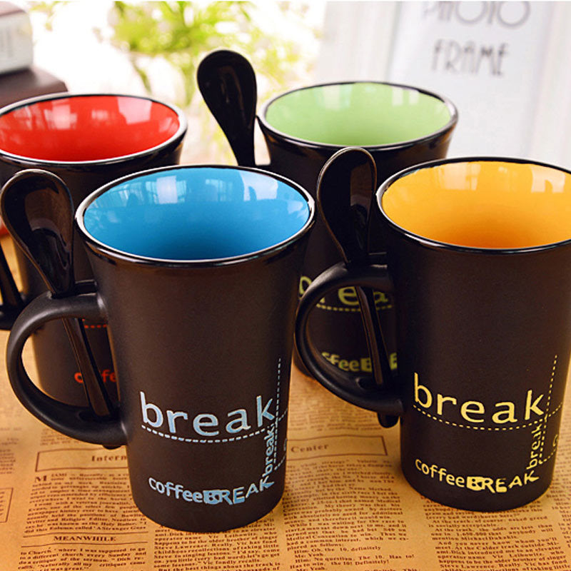 New simple ceramic coffee mug with spoon, handle mugs creative personality cute cup coffee cups Drinkware for the kitchen