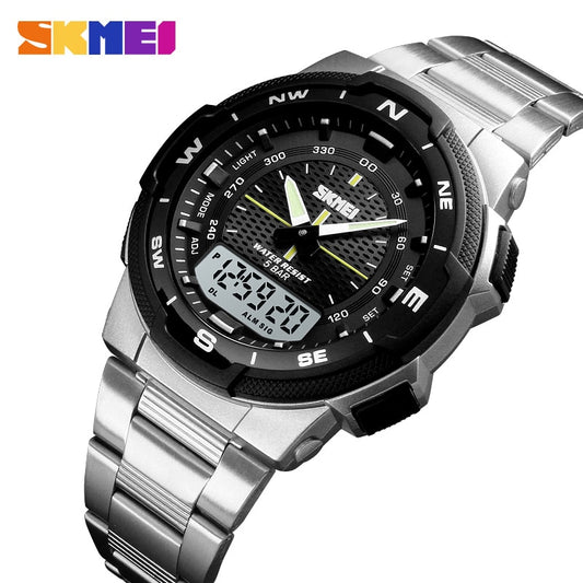 SKMEI Watch Men&#39;s Watch Fashion Sport Watches Stainless Steel Strap Mens Watches Stopwatch Chronograph Waterproof Wristwatch Men