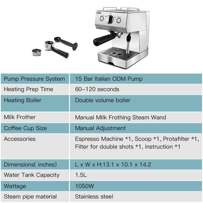 Gevi Espresso Machine 15 Bar Pump Pressure With Milk Frother Steam Wand for Cappuccino, Latte and Mocha Cafe Hotel GECME003D-U