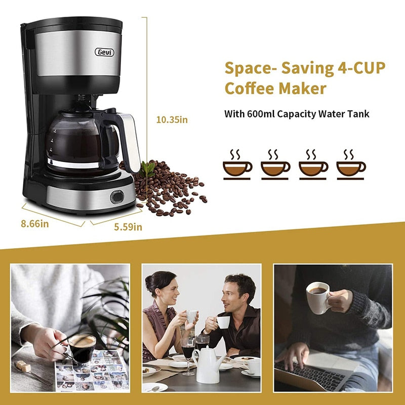 Gevi Drip Coffee Machine 4-Cup Coffee Maker with Auto-Shut Off Coffee Pot Brewer Machine with Cone Filter for Office GECMA409-U